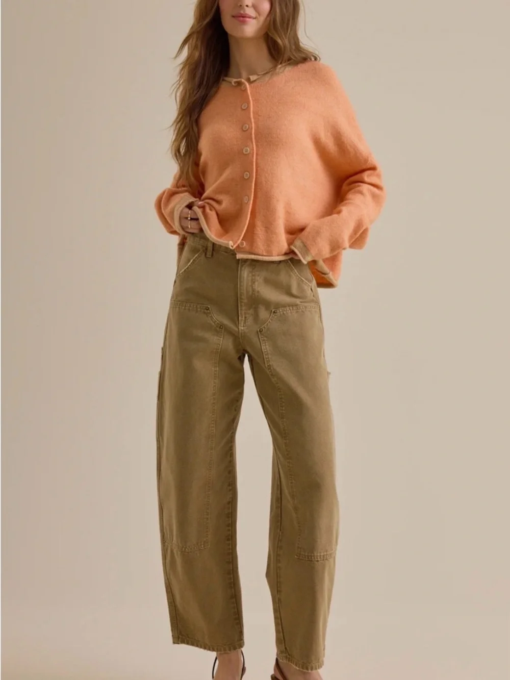 Altar'd State Peach Button-Front Oversized Cardigan - Picture 2 of 6